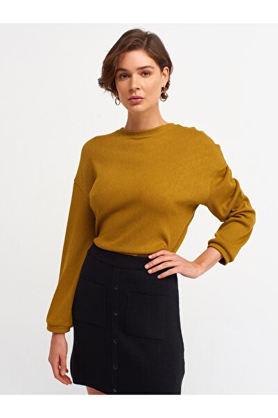 Dilvin 3616 Sırt Dekolteli Uzun Kollu T-shirt-yağ Yeşil