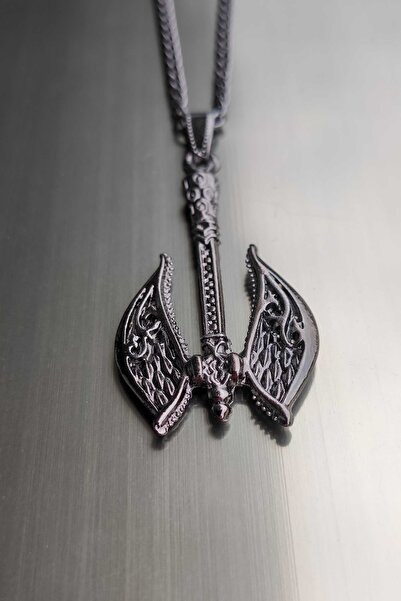 TREND COLLECTİON Siyah Antik Çift Viking Balta Kolye