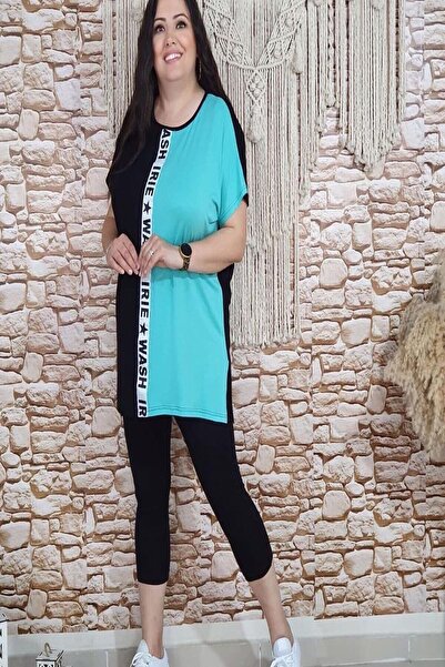 xlargebutik Γυναικεία Ρούχα Μεγάλου Μεγέθους Πλήρες Ελαστικό Υφασμάτινο Μπλε τουνίκ