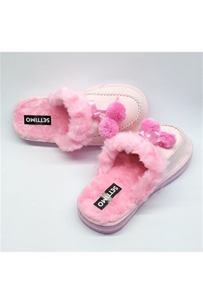 Settimo Pembe Ponponlu Peluş Ev Terliği