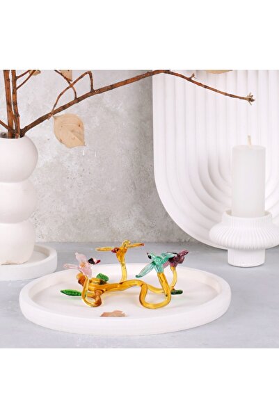 ADAMODART Dala Konmuş Kuşlar Renkli Dekoratif El Yapımı Cam Biblo