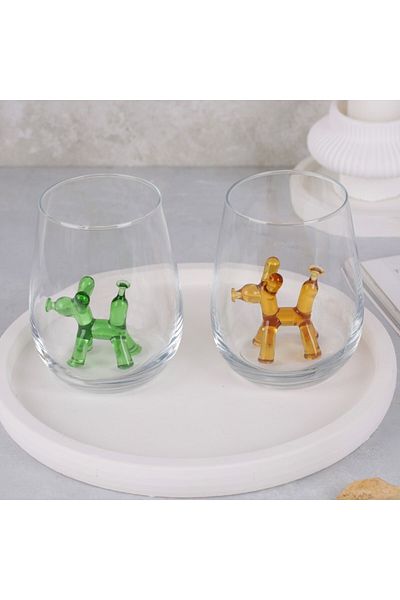 ADAMODART Green & Yellow Balloon Dog Figure 2-Piece Water Glasses