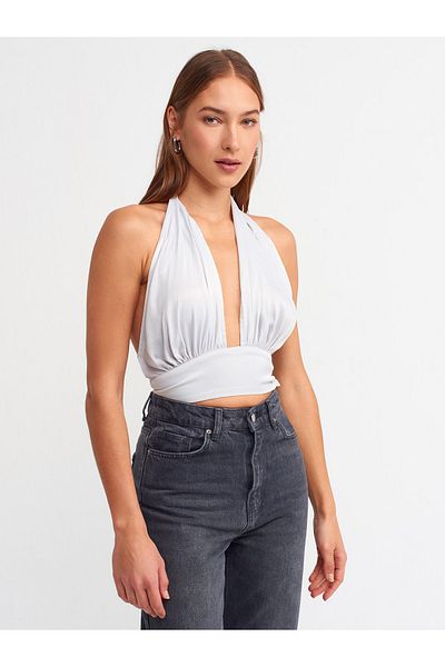 Dilvin 5838 Halter Neck Crop Top-šedý