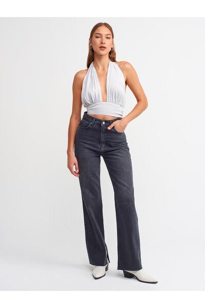 Dilvin 5838 Halter Neck Crop Top-grey