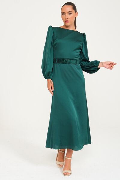 SpringStore Zümrüt Uzun Balon Kol Midi Boy Abiye