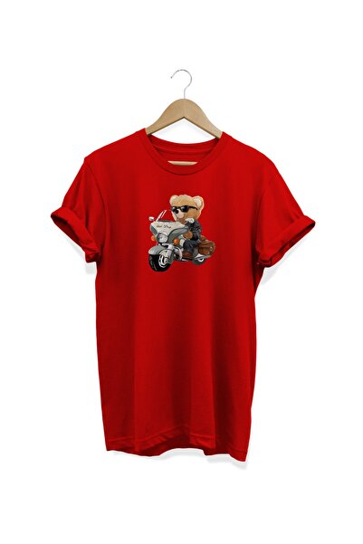 WİDİ Κόκκινο μπλουζάκι με στάμπα Biker Bear