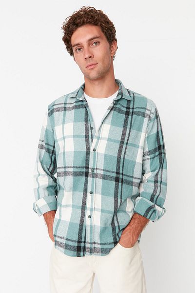 Trendyol Collection Mint Regular Fit Plaid Shirt TMNAW23GO00024