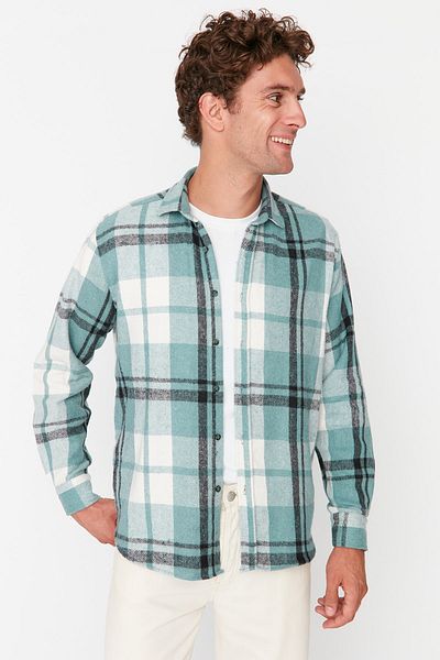 Trendyol Collection Mint Regular Fit Plaid Shirt TMNAW23GO00024