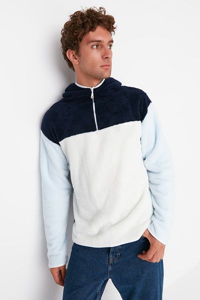 Trendyol Collection Navy Blue Men's Regular Fit Hooded Zippered Plush Warm Sweatshirt TMNAW23SW00212