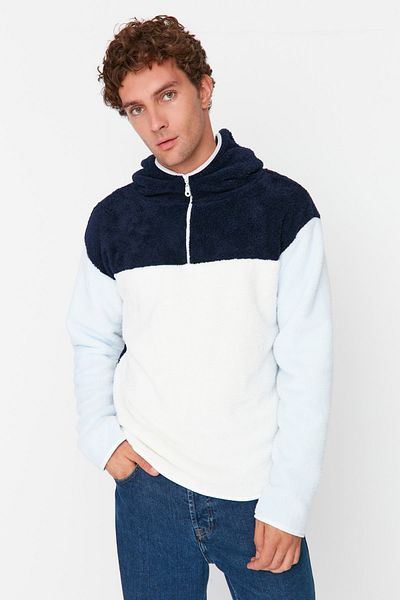 Trendyol Collection Navy Blue Men's Regular Fit Hooded Zippered Plush Warm Sweatshirt TMNAW23SW00212