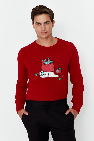 Trendyol Collection Christmas Red Slim Fit Sweater - Crew Neck TMNAW23KZ00213