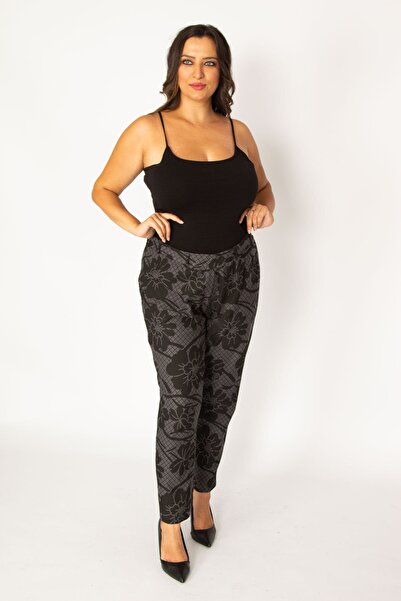 Şans Women's Large Size Smoked Lycra Knitted Jeans Trousers 65n34108