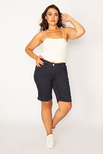 Şans Plus Size Shorts & Bermuda - Navy blue - Normal Waist