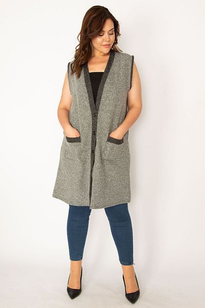 Şans Plus Size Vest - Gray - Double-breasted