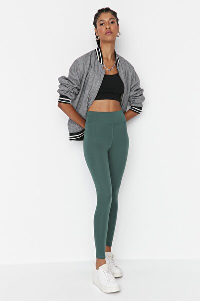 Trendyol Collection Πράσινο πλεκτό ψηλόμεσο κολάν ανάκτησης με ελαστική μέση TWOAW20TA0087