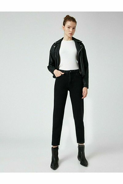 Trn JNS Pantaloni negri Mom Jean din Lycra (culoarea nu se estompează)