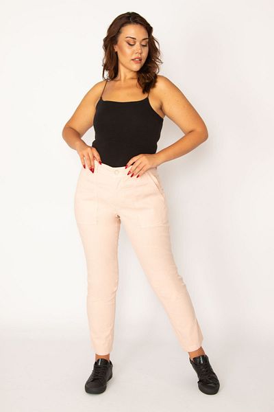 Şans Women's Large Size Pink Pocket and Cup Detailed Lycra Trousers 65n34118