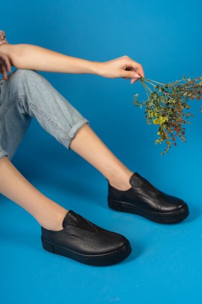 PASSAGE SHOES Μαύρο - 2055 Γυναικεία Αθλητικά Παπούτσια από Γνήσιο Δέρμα