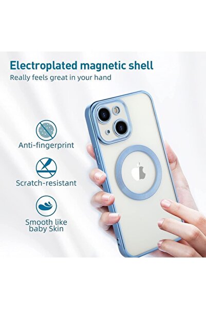 m.tk moveteck Iphone 13 Uyumlu  Kılıf Kamera Çıkıntı Koruma Parlak Renkli Manyetik Magsafe Halkalı Şeffaf