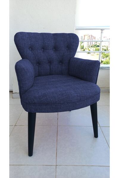 Kayser Home Berjer - Tekli Koltuk - Keten Kumaş - Ahşap Siyah Ayak - Lacivert