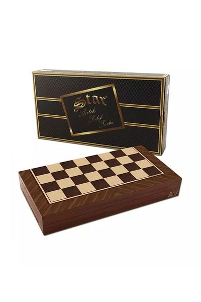 Star Oyun Aletleri Antique Walnut MDF Case Backgammon + Playing Paper