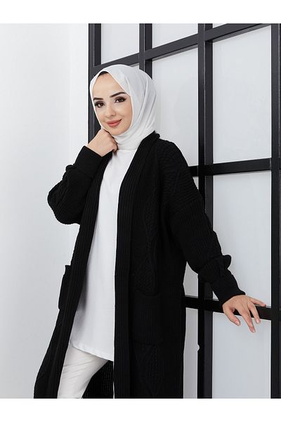 Pamuk Butik Γυναικεία ζακέτα με μαύρη πλεκτή τσέπη με σχέδιο