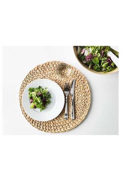 IKEA Ψάθινο πλεκτό 1 έτους με κουκούτσι νερού και ράφι - στρογγυλό χακί