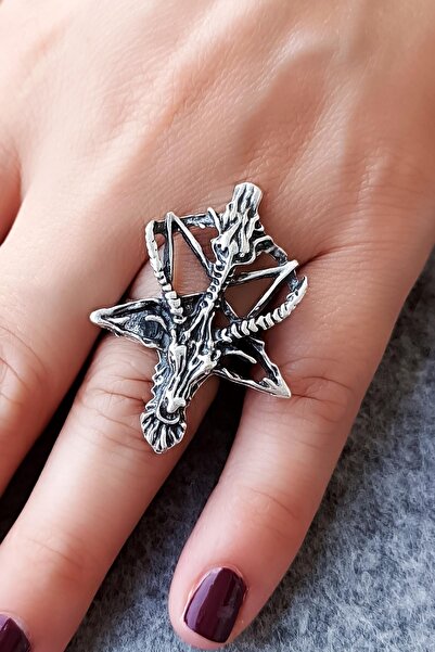 Fildişi Aksesuar Pentagram Keçi Şekilli Antik Gümüş Kaplama El Yapımı Ayarlan...