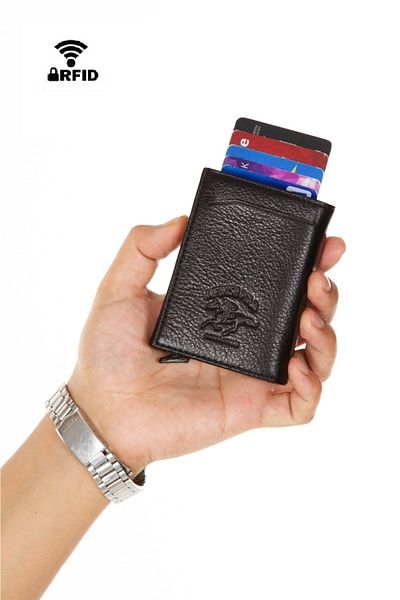 NEWISH POLO ACCESSORIES Ανδρικό πορτοφόλι με μηχανισμό από γνήσιο δέρμα σε μαύρο χρώμα