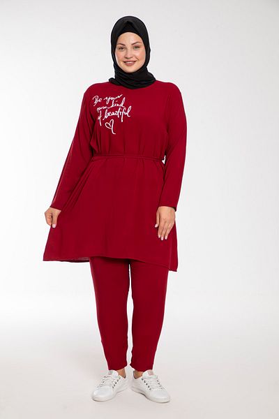 VISHENKA Women's Printed Red Color Woven Viscose Large Size Hijab Suit