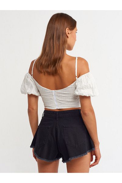 Dilvin 50163 Balloon Sleeve Crop-ecru