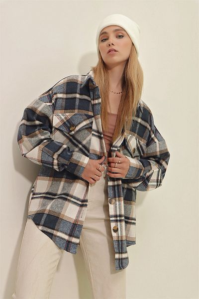 Trend Alaçatı Stili Hemd - Dunkelblau - Oversized