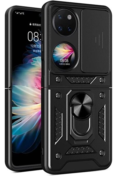 Fibaks Huawei P50 Pocket Kılıf Kamera Korumalı Sürgülü Yüzüklü Armor Military...