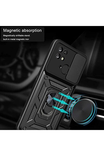 Fibaks Xiaomi Redmi 10C Case Camera Protected Sliding Ring Armor Military Tank Compatible