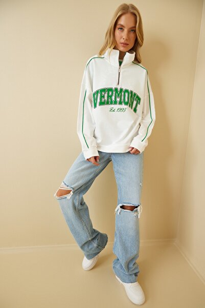 Happiness İstanbul Dámská sezónní mikina s bílým límečkem na zip AP00161