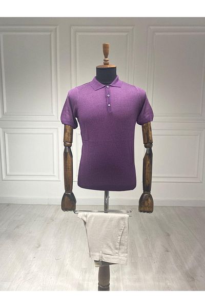 Halifaks Μπλουζάκι Polo Γιακά Μωβ Slim Fit Λεπτό Τρίκo