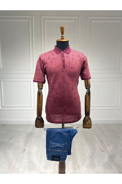 Polo Yaka Desenli Bordo T-shirt