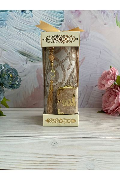 DuhaİslamiHediyelik Mini Quran Prayer Rug - Patterned, Pearl Prayer Beads and Dowry Box Home Concept