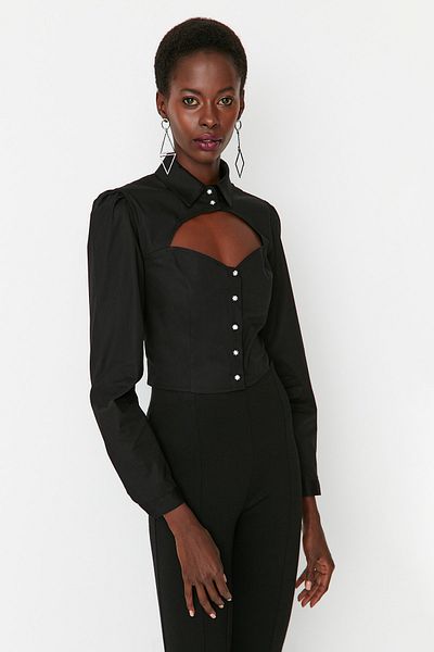 Trendyol Collection Cămașă cu guler negru TPRAW23GO00014