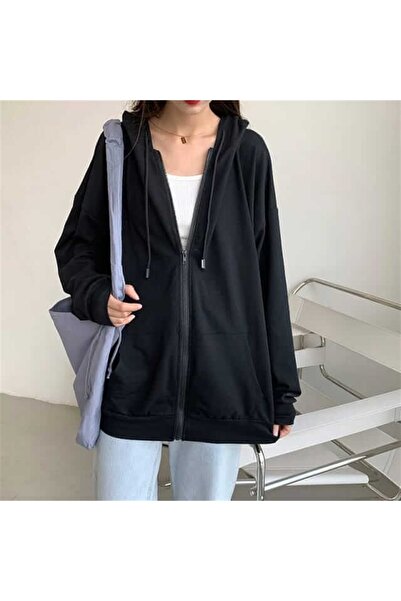 Touz Ζακέτα με κουκούλα Votinity Street Style, μονόχρωμη, oversize, μαύρη, unisex