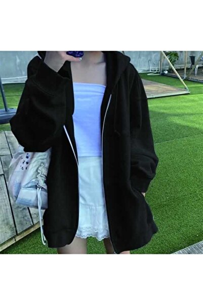 Touz Votinity Street Style Plain Oversize Black Unisex Hooded Cardigan