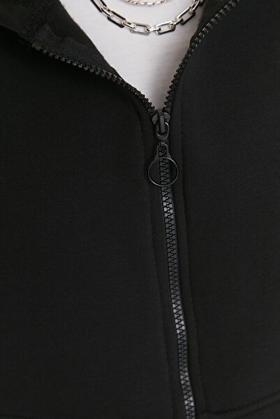 Trendyol Collection Μαύρο Πλεκτό Φούτερ με φερμουάρ Basic Crop Thick Fleece εσωτερικά TWOAW20SW0660