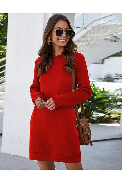 LADY FACE Rochie de damă sport relaxată de iarnă, bumbac, cu dublu buzunar