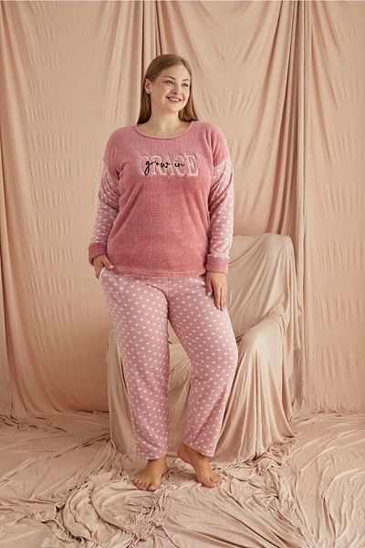 BERİN HOMEWEAR Women's Winter Plus Size Fleece Pajama Set