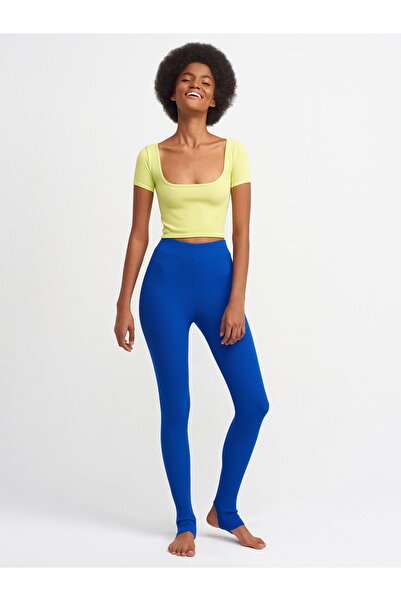 Dilvin 3666 "u" λαιμό κοντό μανίκι Crop-lime