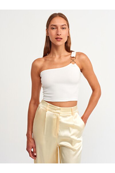 Dilvin Kadın Ekru Tek Omuzlu Crop Top 3781