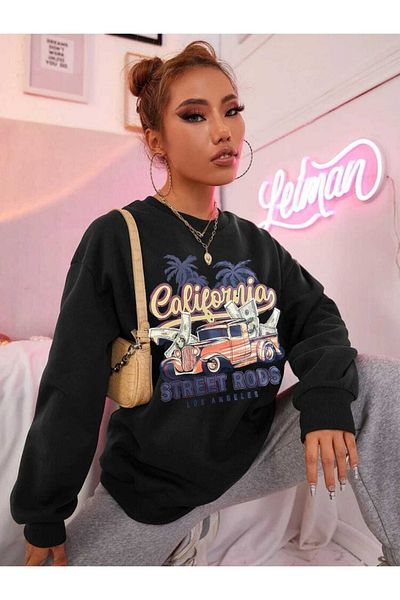 My Blog Schwarzes, bedrucktes Oversize-Sweatshirt von California Street Rods