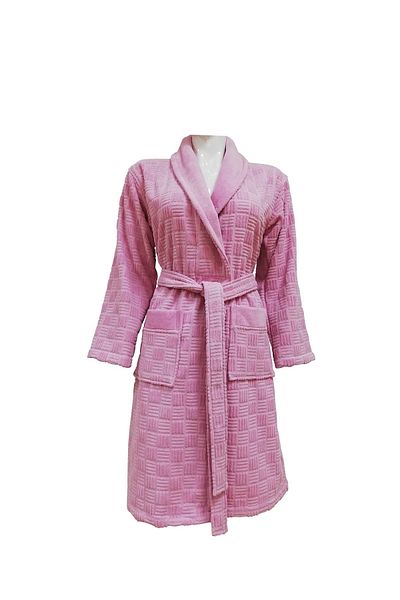 Class Large Size Pink Velvet 100% Cotton Jacquard Shawlak Women's Bathrobe 3XL