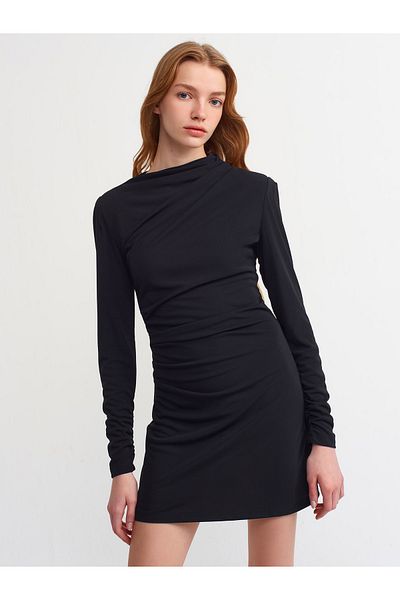 Dilvin 90313 Rochie Drapată Neagră