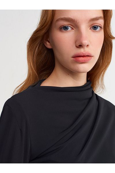 Dilvin 90313 Rochie Drapată Neagră